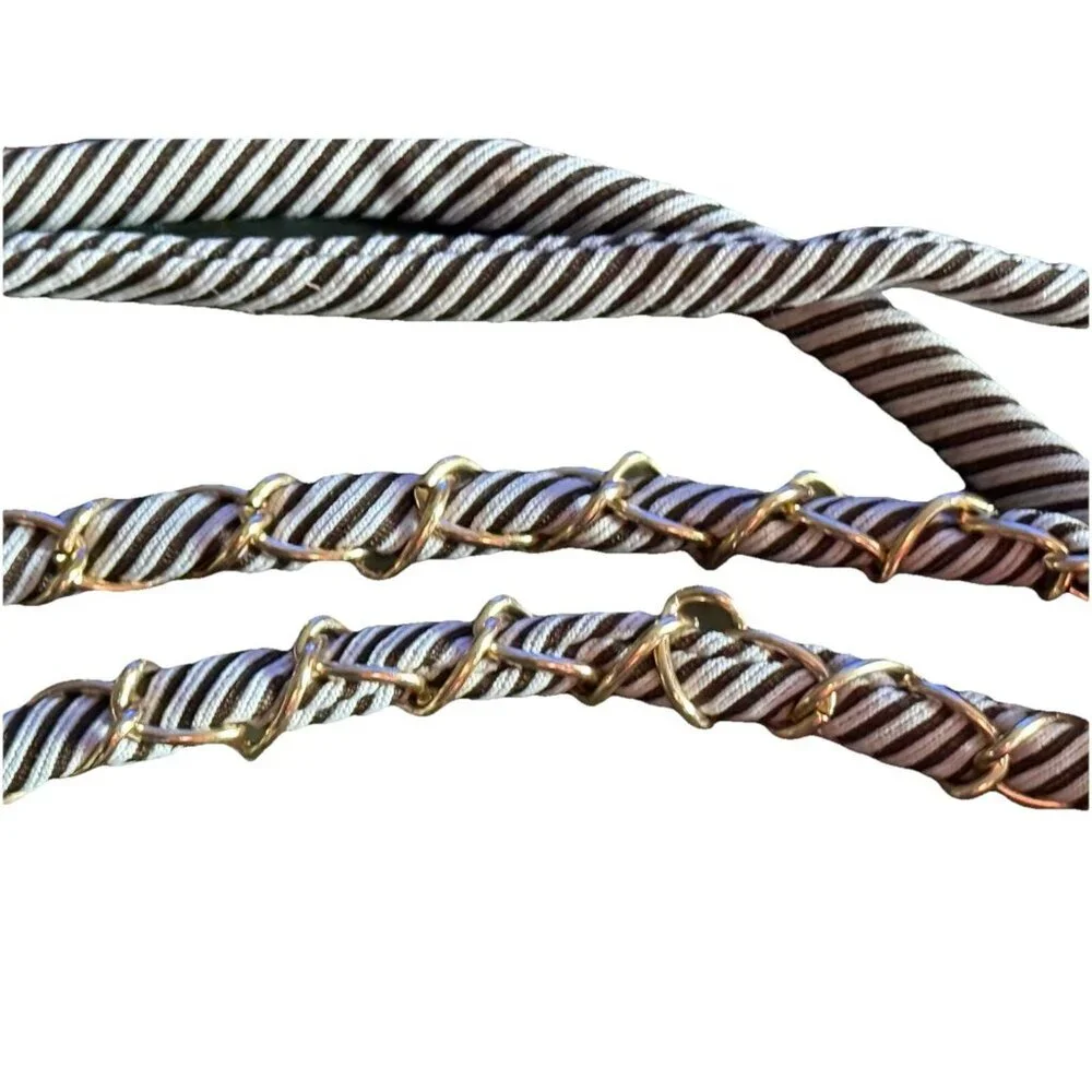Brown Beige Stripes Round Braided Gold‎ Chain Rope Strap Belt Women Glam Rock